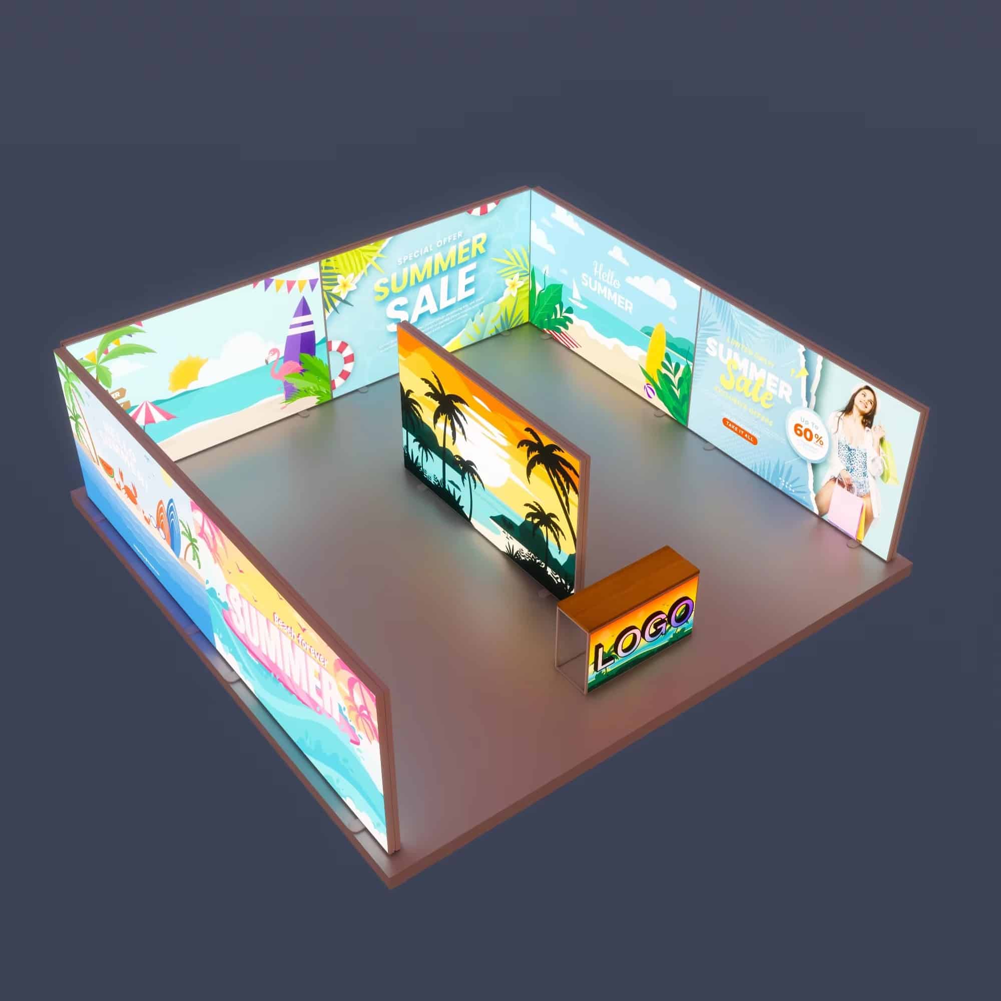 20x20 feet island trade show booth design four left view