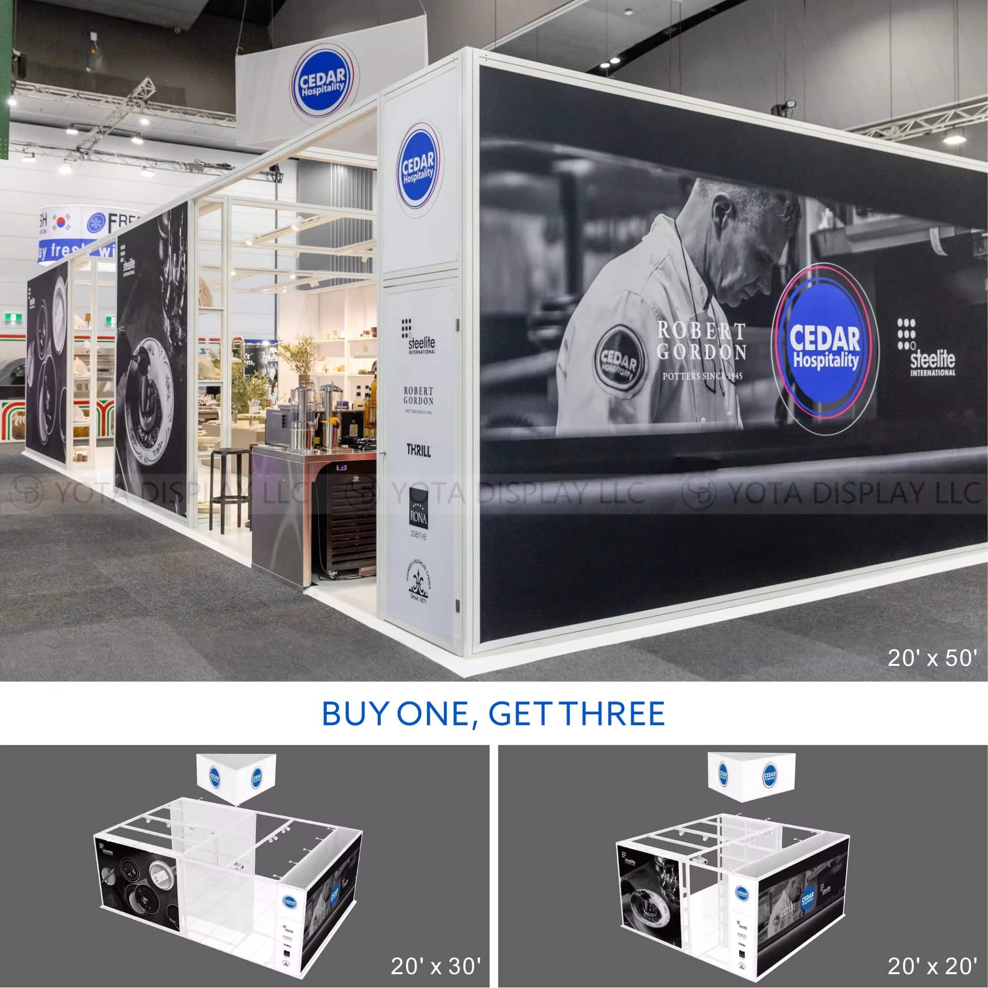 20x20 feet island trade show booth design nine