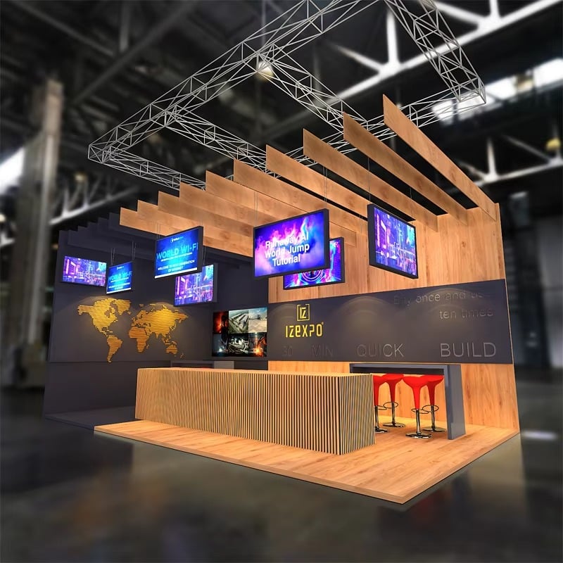 20x20 feet island trade show booth design three right view